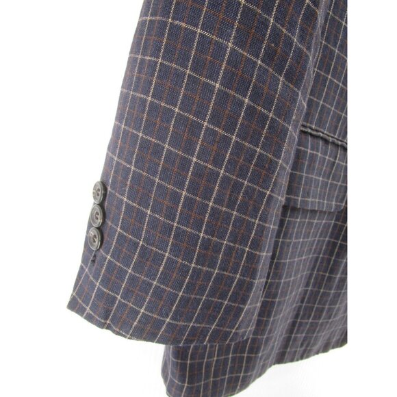 VINTAGE J Crew Sport Coat 42 Linen Blazer Jacket Plaid 90s USA Preppy * - Picture 3 of 13